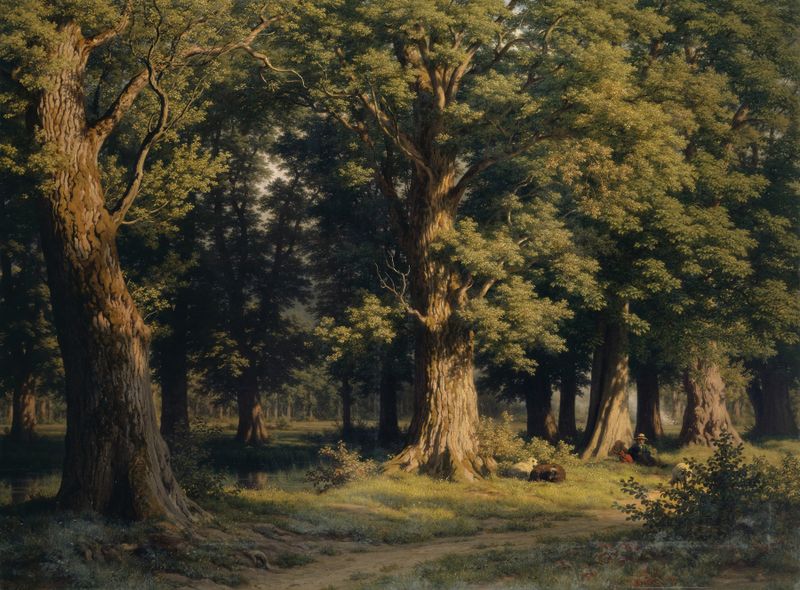 Landscape featuring a lake and lush foliage by Robert Zünd, oil painting