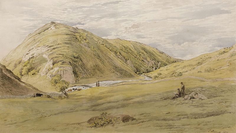 Entrance To Dovedale From Ashbourne, oil painting by John Linnell depicting a lush valley landscape.
