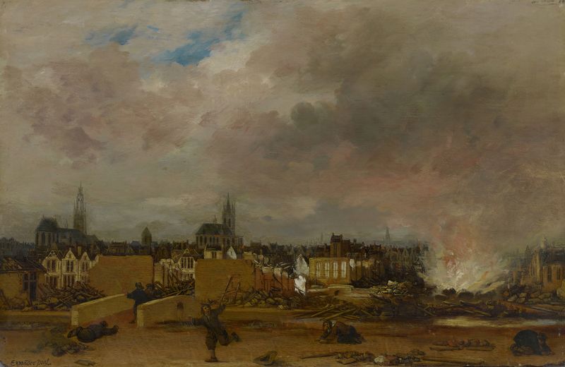 The Explosion of the Powder Magazine in Delft, 1654 by Egbert van der Poel, oil on canvas