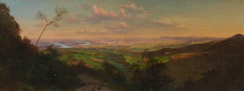 Paisaje de Viena con colinas y luz solar, óleo sobre lienzo de Josef Schwemminger