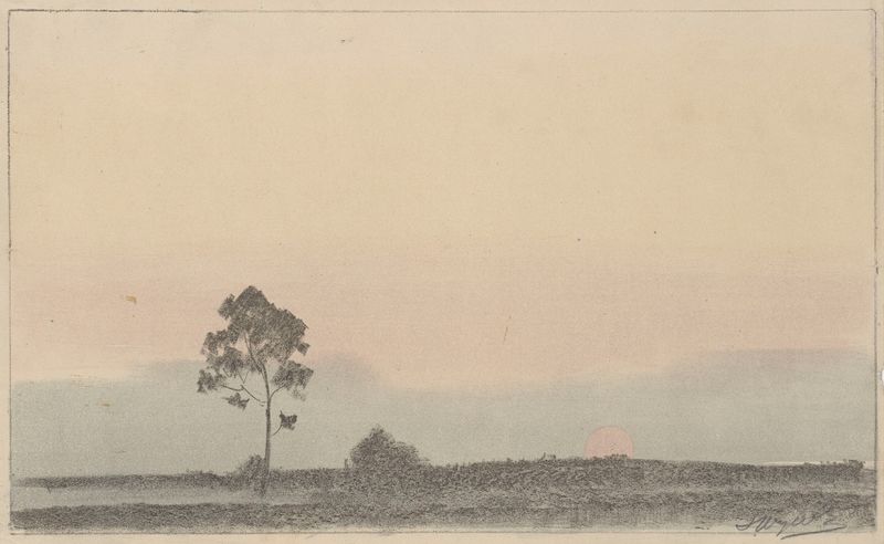 Paisaje con un pino solitario al atardecer, pintura al óleo de Leon Wyczółkowski