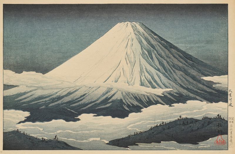 Paisagem com padrões giratórios em tinta sobre papel de Takahashi Hiroaki