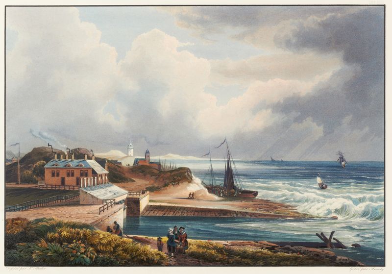 Oil painting by Johann Ludwig Bleuler depicting a stormy sea and dramatic clouds.