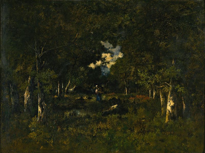 Genre scene featuring a woodcutter in sunlight, oil painting by Narcisse-Virgile Diaz de La Peña