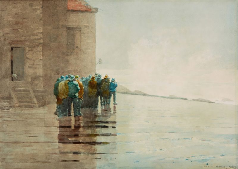 The Life Brigade de Winslow Homer, pintura al óleo que muestra rescatadores contra olas turbulentas del océano.