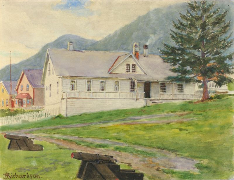 Casa del Gobernador Anterior en Sitka, óleo sobre lienzo de Theodore J. Richardson