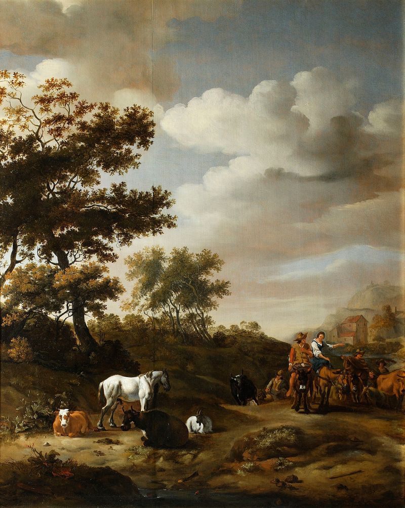 Landscape with people and cattle, oil on canvas by Abraham Jansz. Begeyn