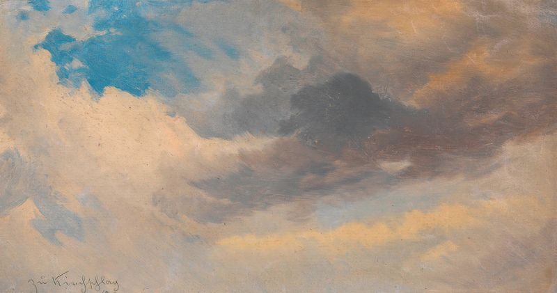 Wolkenstudie (zu Kirchschlag) by Adalbert Stifter, oil on canvas depicting soft clouds and blue sky.