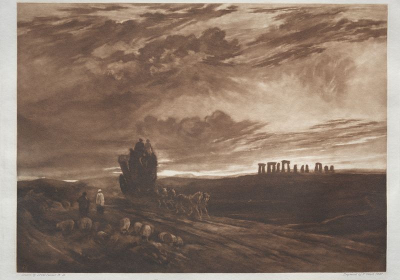 Gravura de Sir Frank Short representando Stonehenge ao amanhecer