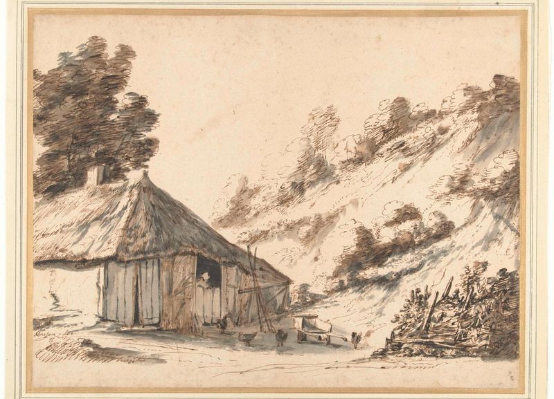 Landscape with a farmhouse and sandy hill by Anthonie van Borssom, oil painting