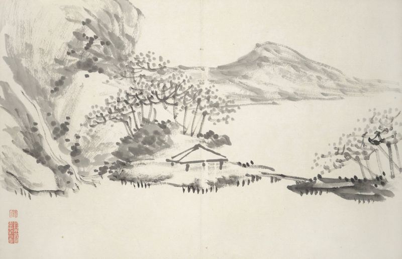 Ink on paper by Hine Taizan depicting light and shadow.