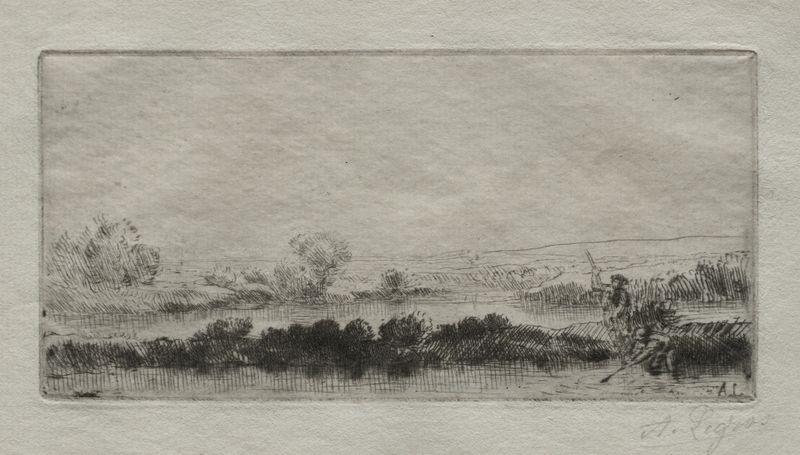Landscape with Peat-bog; In the Marsh de Alphonse Legros, pintura a óleo que retrata uma cena de pântano tranquila.