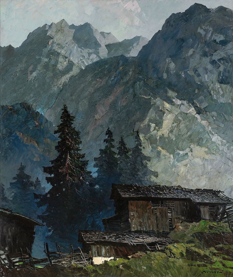 Mountain landscape with a winding path, oil painting by Oskar Mulley