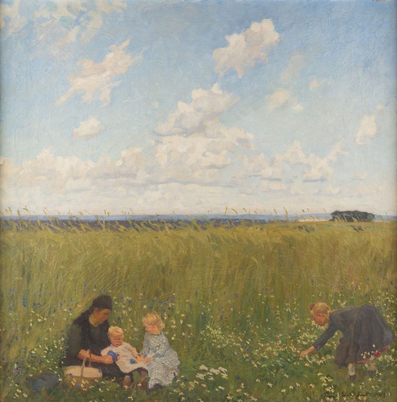 Pintura a óleo de paisagem de Franz Eichhorst retratando um dia de verão no Hesse do Norte.