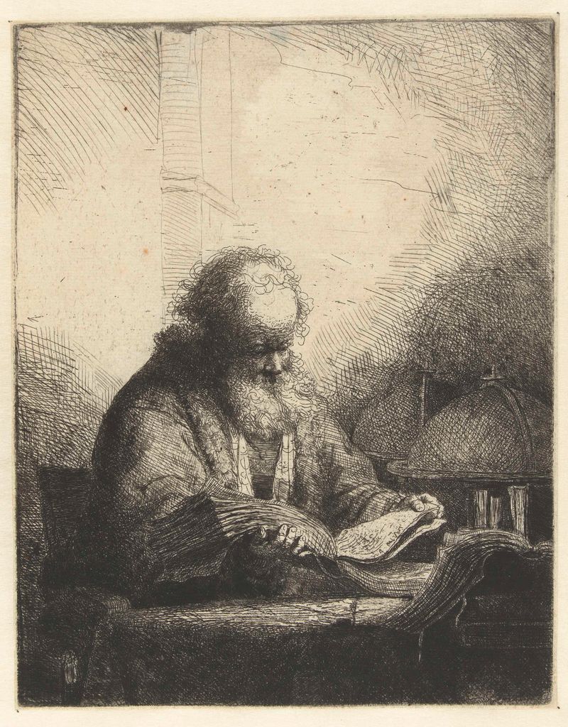 Filósofo segurando um livro, gravura de Ferdinand Bol