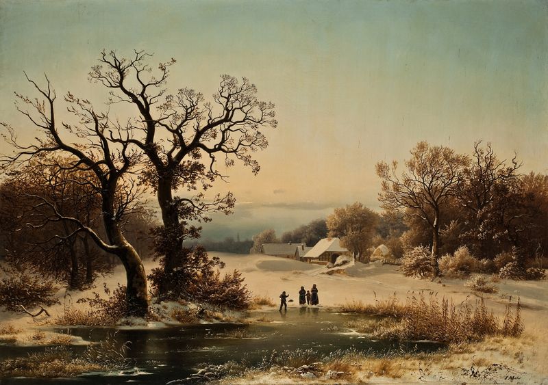 Paisagem de inverno com neve de Johann Mohr, óleo sobre tela