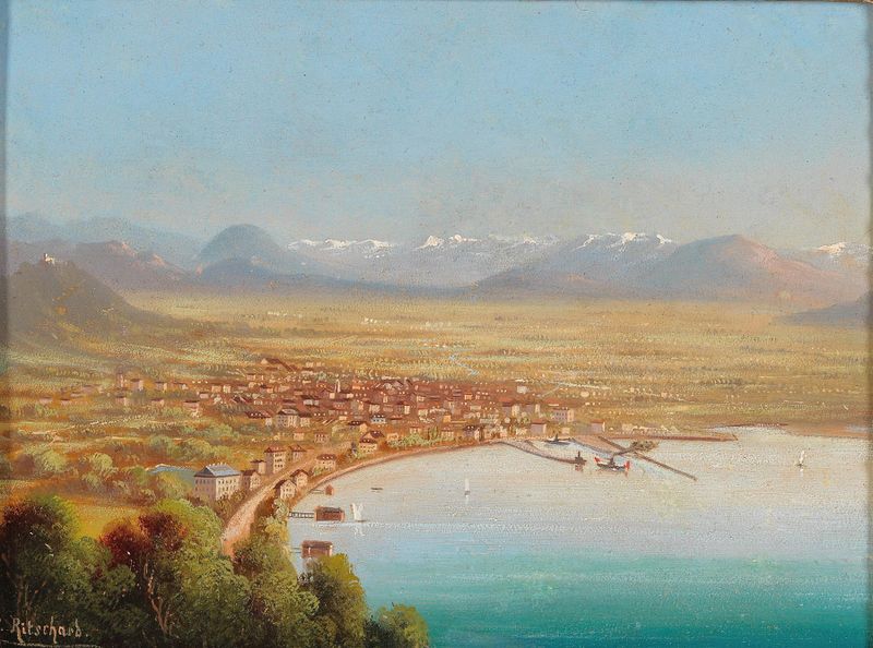 Landscape view of Bregenz, oil on canvas by Hubert Sattler