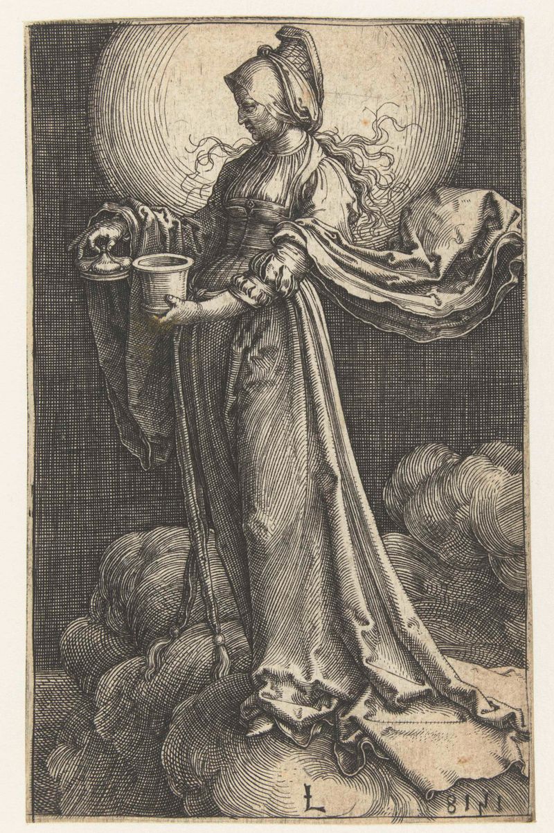 Gravura de Maria Madalena ascendendo com frasco de unguento por Lucas van Leyden