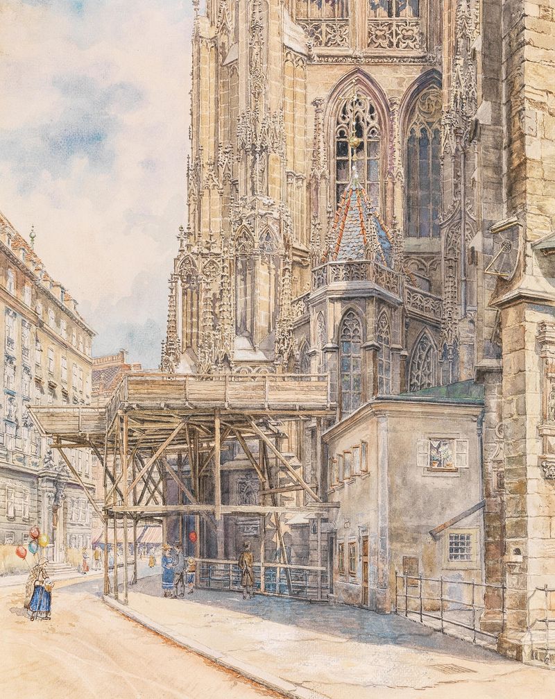 Stephansdom Südturm mit Gerüst, óleo sobre lienzo de Hermann Schmidt