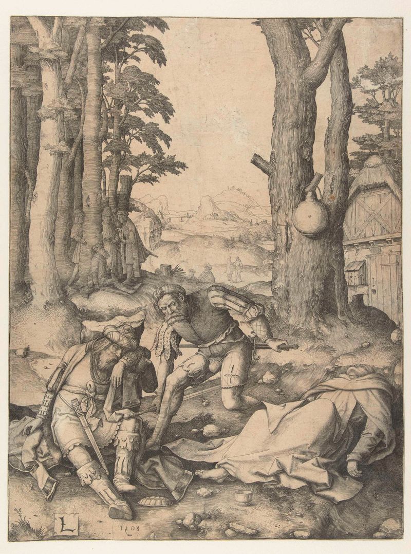 Gravura de Lucas van Leyden mostrando Mohammed e um monge em diálogo