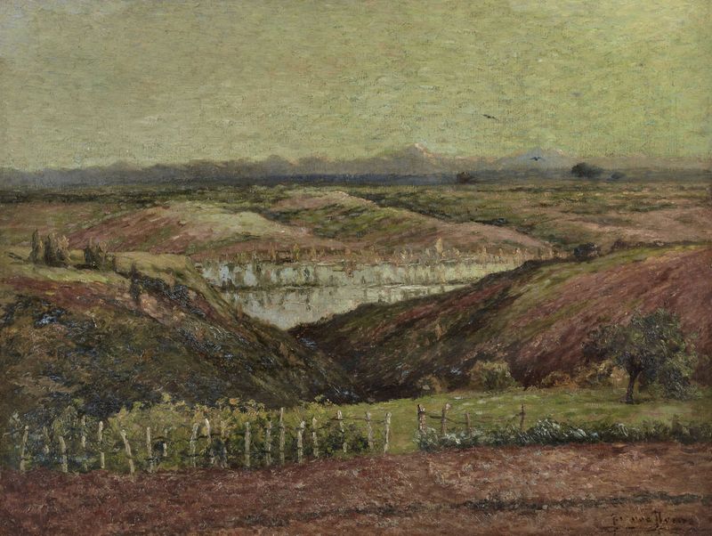 Paisagem com colinas e vegetação vibrante de Pierre-Ernest Prins, pintura a óleo