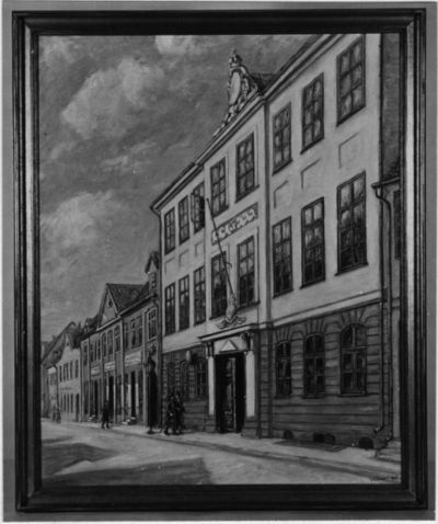 Arquitectura de una oficina de correos sueca en Helsingør por C. O. Ehlers, pintura al óleo