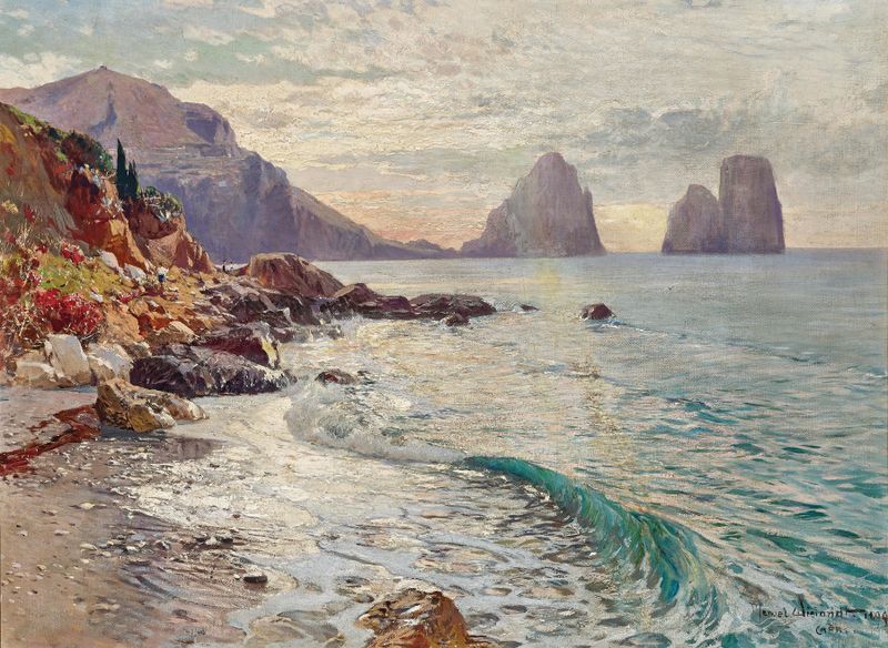 Escena marina de los faraglioni por Manuel Wielandt, impresionismo