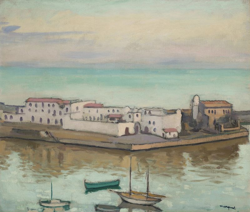 L’Îlot de l’Amirauté de Albert Marquet, óleo sobre tela representando uma paisagem de ilha tranquila.