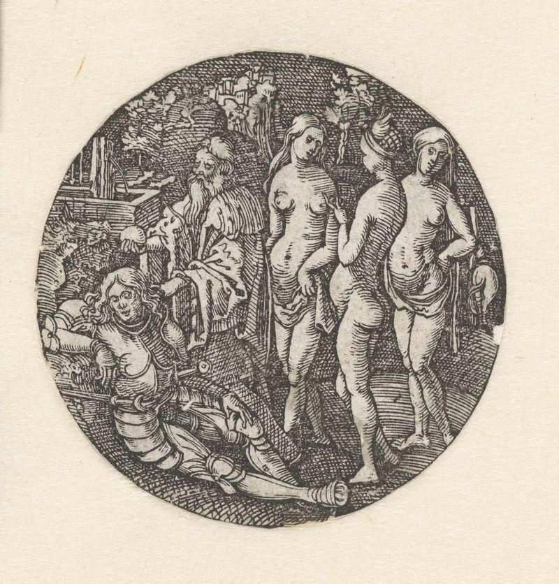 Het oordeel van Paris de Hans Springinklee, medio papel que representa figuras mitológicas