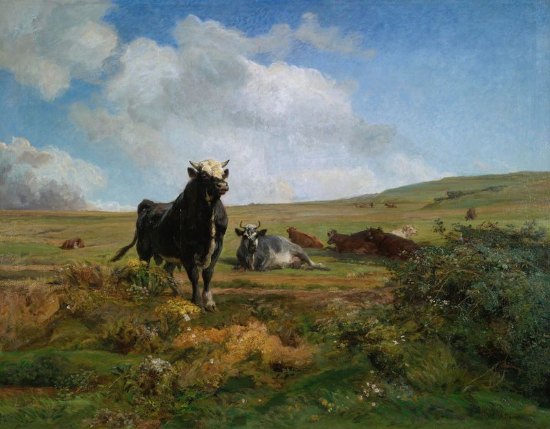 Leader Of The Herd by Auguste Bonheur, realism, depicting a strong leader among a herd