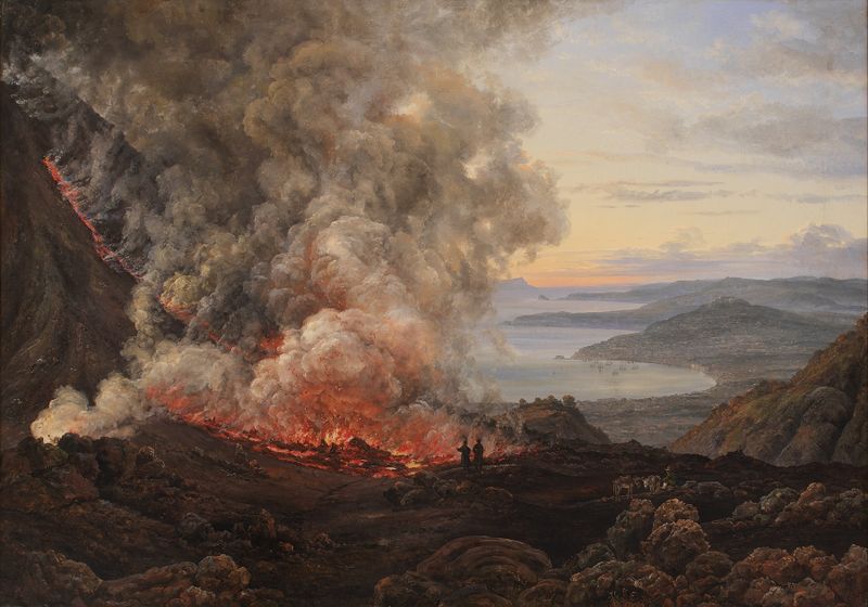 Eruption of the Volcano Vesuvius de Johan Christian Dahl, representando una erupción volcánica en un paisaje dramático.