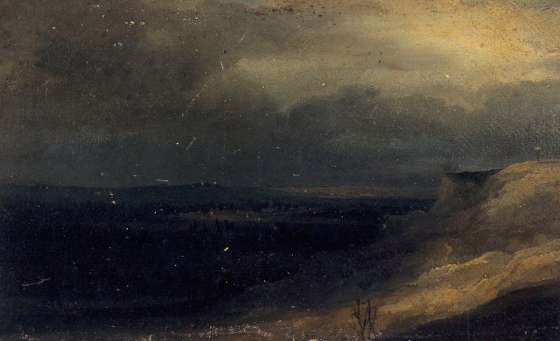 Vue présumée de Montmartre by Georges Michel, oil on canvas depicting a tranquil landscape.