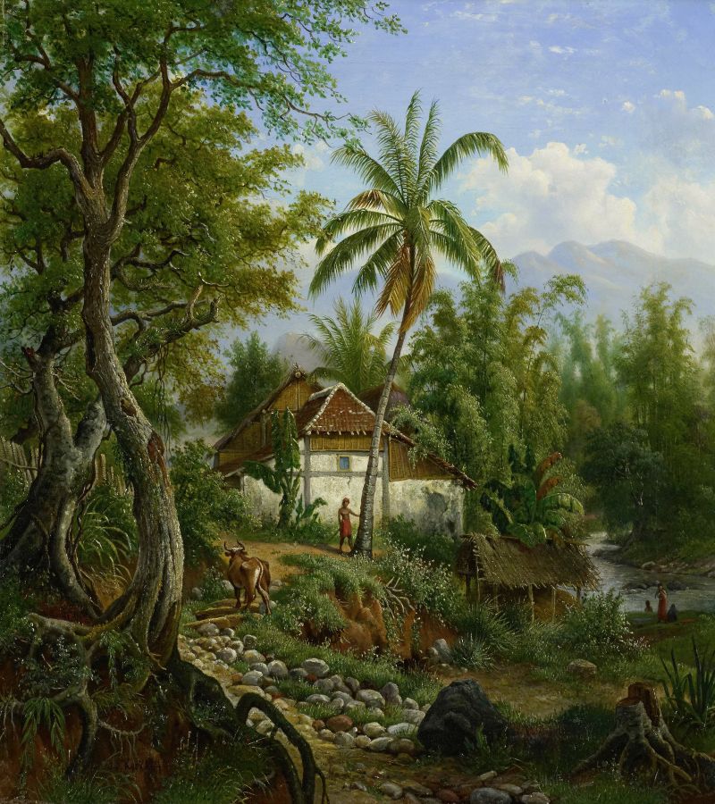 Paisagem com colinas em esmeralda e ouro de Maurits E.H.R. van den Kerkhoff, pintura a óleo
