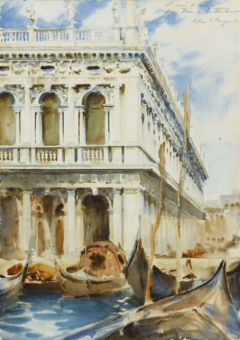 Escena interior de una biblioteca con libros y juego de luces, pintura al óleo de John Singer Sargent