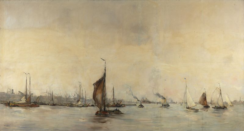 Landscape of water and sunset, oil painting by Hobbe Smith