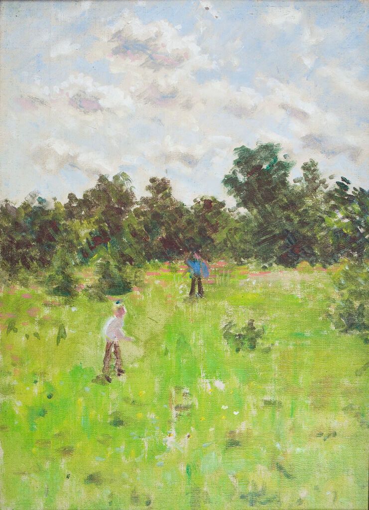 Paisagem com Duas Figuras em um Pradaria, óleo sobre tela de Denman Waldo Ross