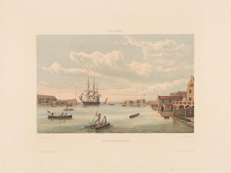 Oil on canvas by Gerard Voorduin depicting a serene harbor scene