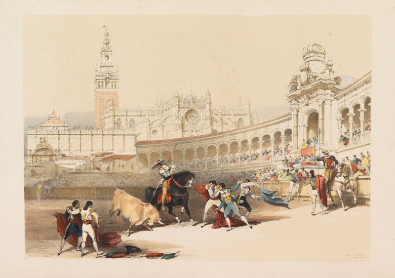 Acuarela de David Roberts que representa arquitectura y paisaje español.