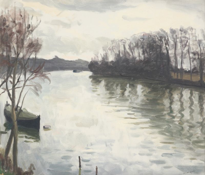 La Frette, Seine de Albert Marquet, pintura a óleo de uma paisagem fluvial tranquila