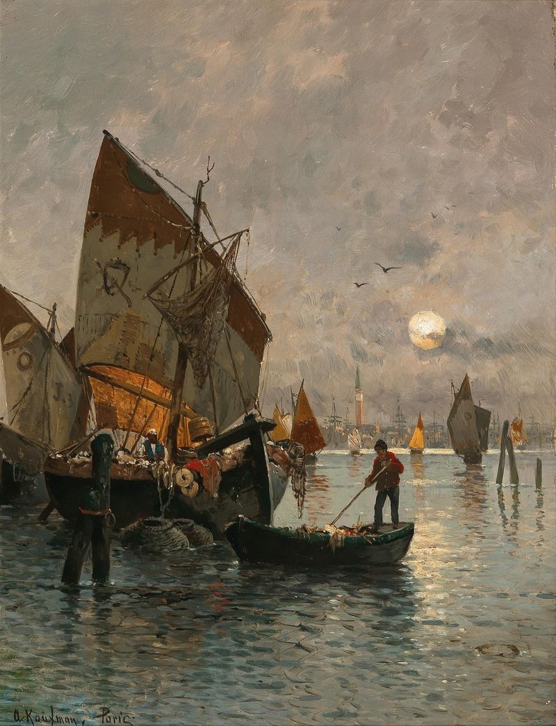 Marine scene with water reflections by Adolf Kaufmann, Impressionism