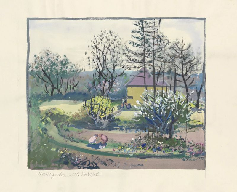 Paisagem de Hausgarten em Ober St. Veit, óleo sobre tela de Oskar Laske