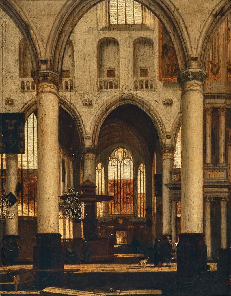 Interior of a Protestant Gothic church by Emanuel de Witte, oil painting