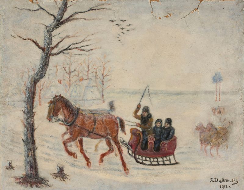 Invierno de Stanisław Dąbrowski, un paisaje expresionista que representa la nieve y la memoria.