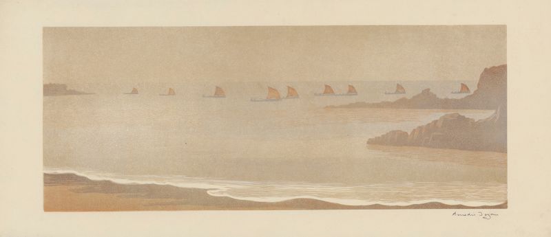 Marine scene with boats on Douarnenez Bay, oil on canvas by Amédée Joyau