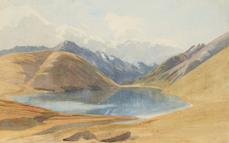 Lake Tennyson by James Crowe Richmond, oil on canvas, depicting a tranquil lake at sunset