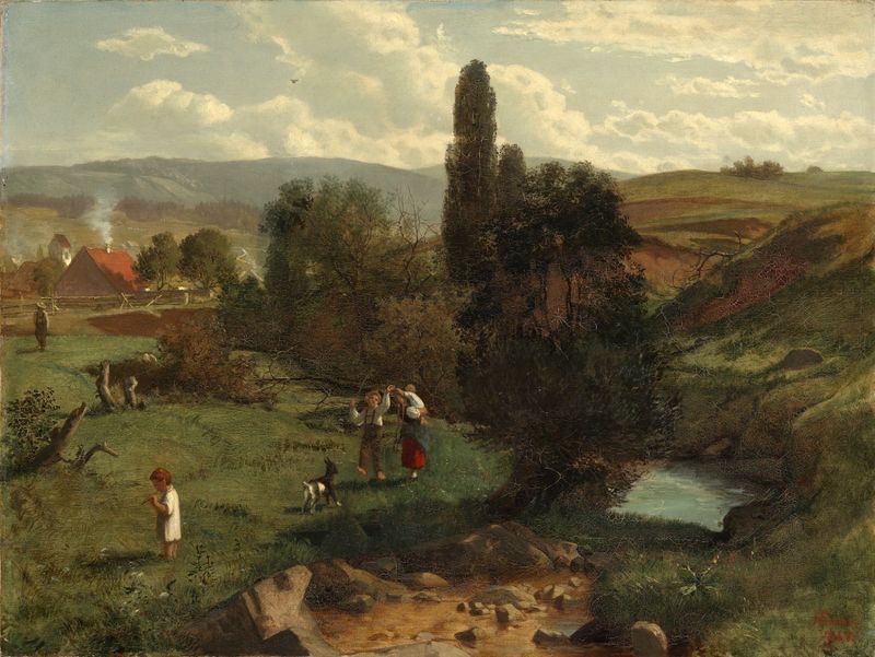 Schwarzwaldlandschaft by Hans Thoma, oil on canvas depicting a serene Black Forest landscape.