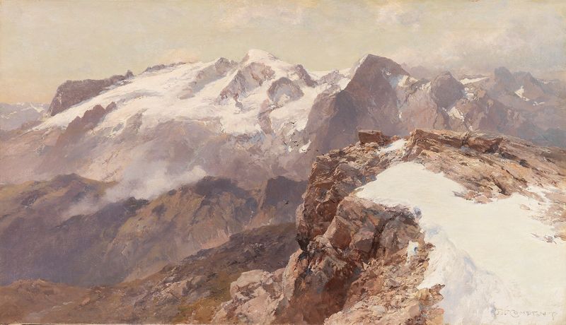 Oil painting of Marmolata mountain by Edward Theodore Compton