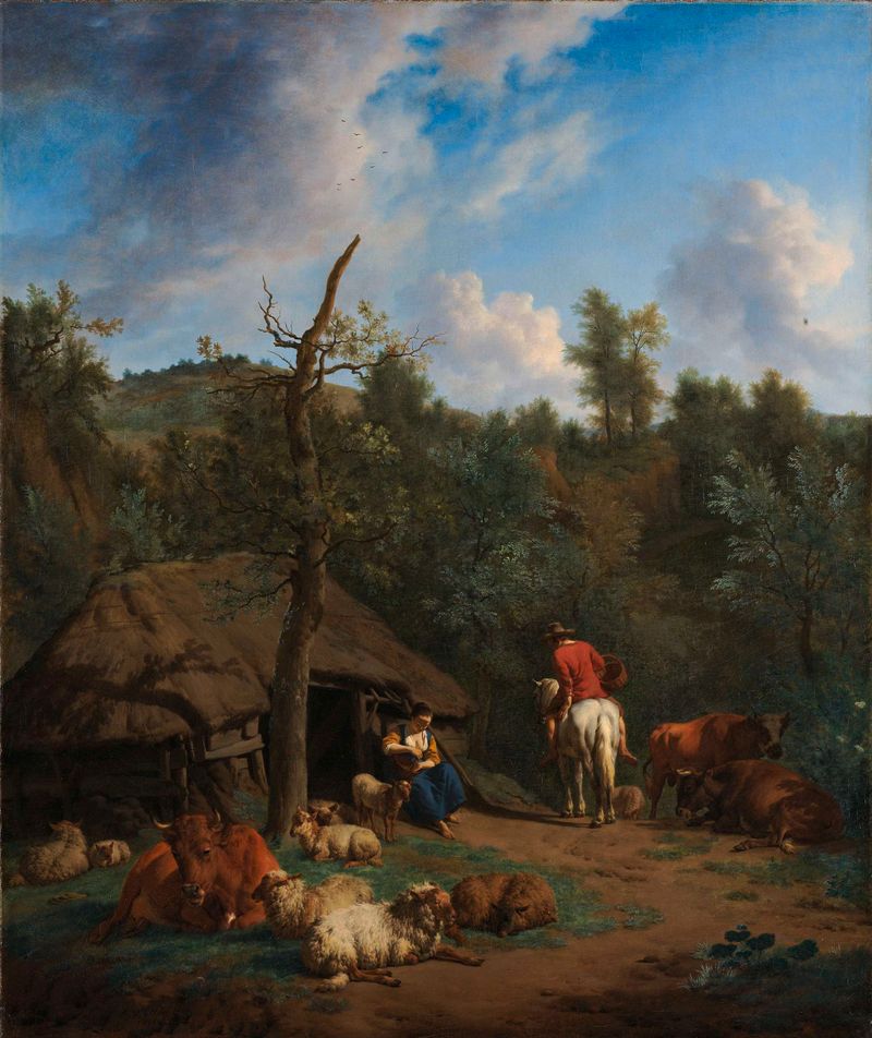 Landscape with a hut and cattle, oil painting by Adriaen van de Velde