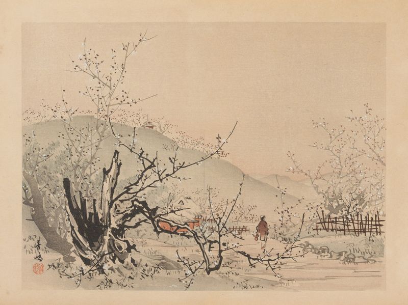 Ukiyo-e tinta sobre papel de Unknown Artist mostrando figuras em abraço com padrões intrincados.