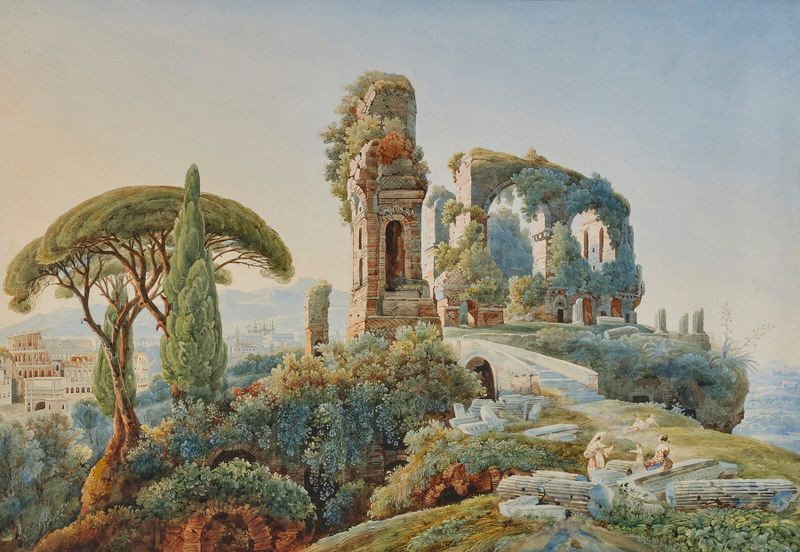 Vue du Forum Romain avec le Colisée à l’arrière-plan by Johann Jakob Wolfensberger, oil painting